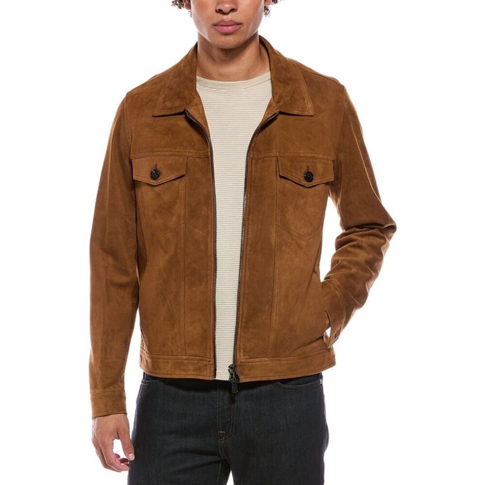Isaia Mens Suede Jacket, Brown